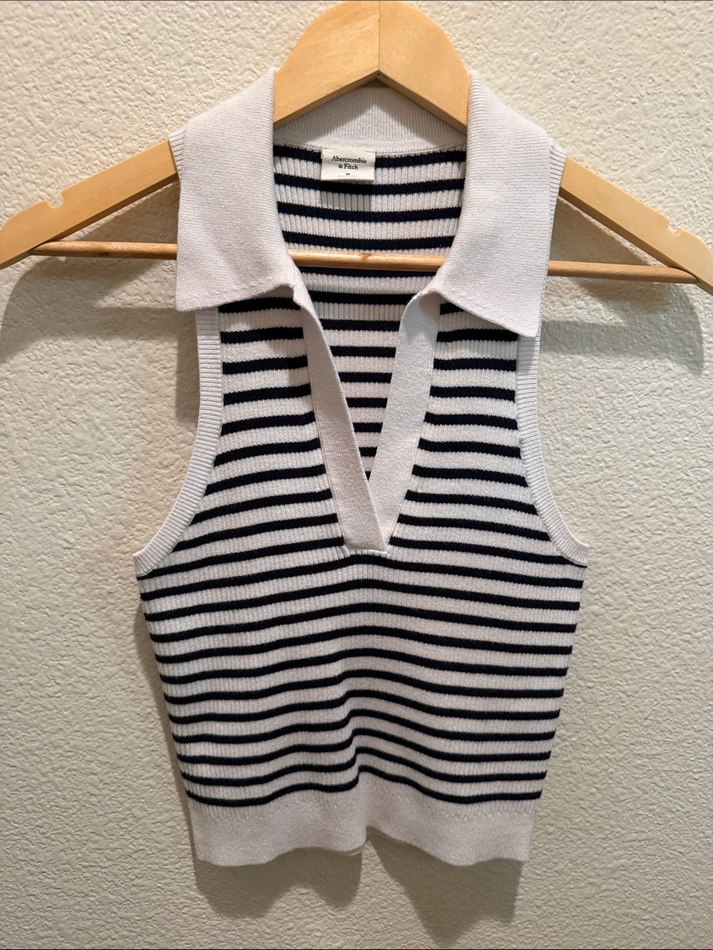 Abercrombie & Fitch White and Navy Striped Sleeveless Polo Tank Sporty Preppy